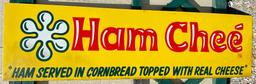 Vintage Metal Sign: "Ham Chee"/"Webers Frankfurters"