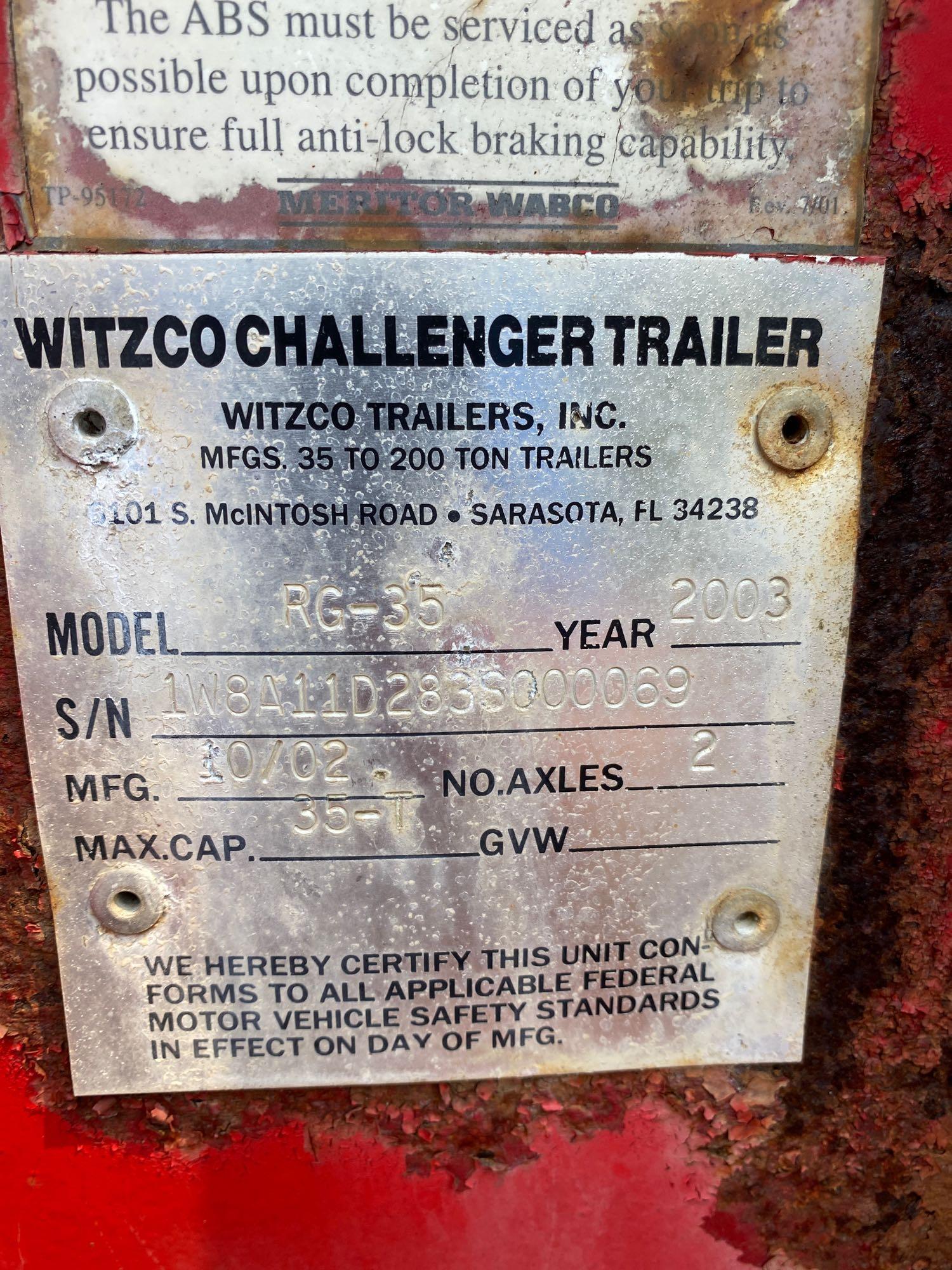 2003 Witzco Challenger RG-35 Ton Lowboy Equipment Trailer