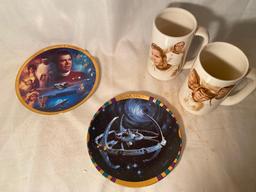 Two Star Trek Collector plates AND Two Collectable Suzie Morton Star Trek Mugs