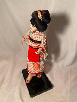 Japanese Woman Doll on Base with Small Corner Cabinet