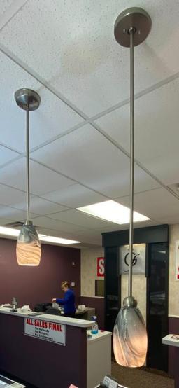 (2) Hanging Pendant Lights with Marbled Glass Pattern