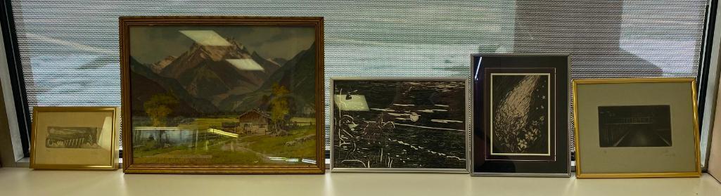 Five Assorted Small Framed Art Pieces