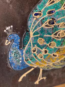 1968 Vintage Artwork of Embellished Peacock on Velour with Markings