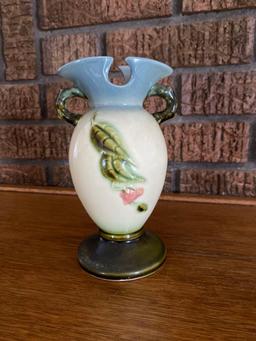 Signed Hull Handled Blue Green Ceramic Vase - Rare