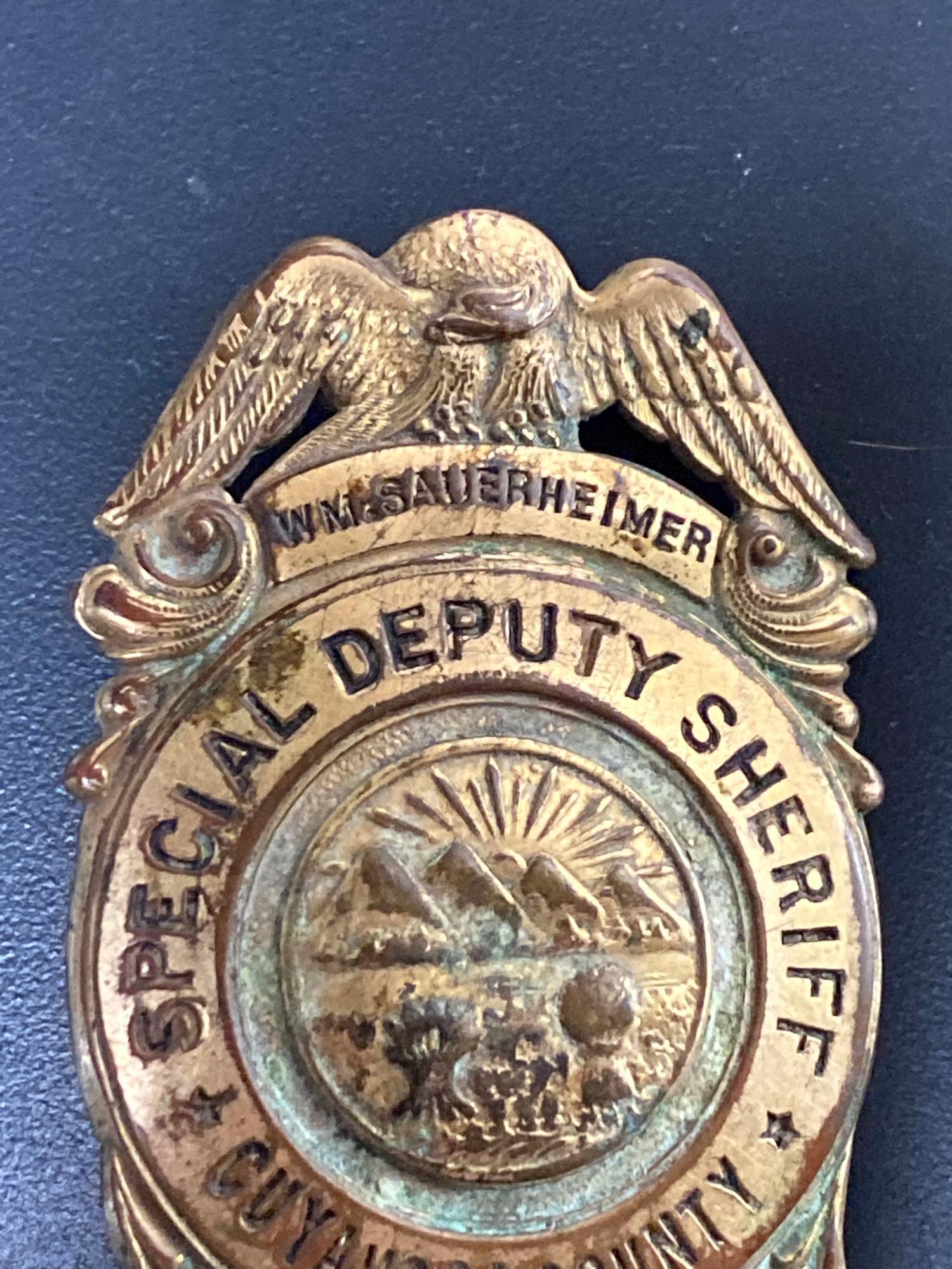 Vintage Cuyahoga County Special Deputy D-37 Sheriff Badge with Excellent Patina