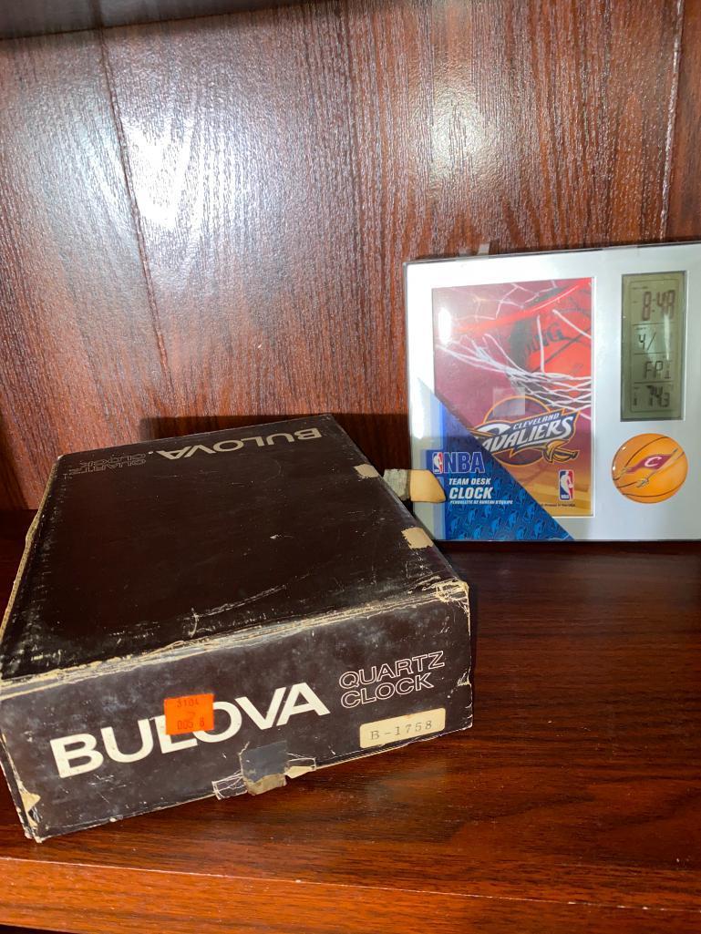 Bulova Metal Gold Tone Quartz Desktop Clock & NBA Digital Team Clock