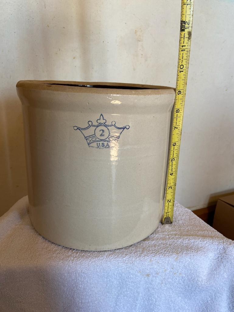 Blue Crown Stoneware Crock 2 Gallon