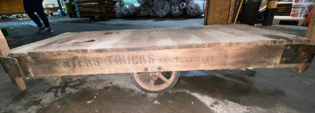 Industrial Wooden Cart with Iron Wheels from Myers Trucks in Nashville Tennessee