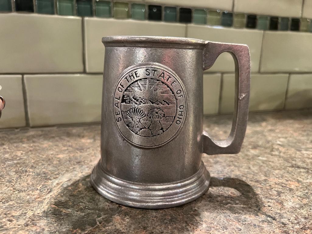 3 Pewter and Glass Pieces Including State of Ohio Mug