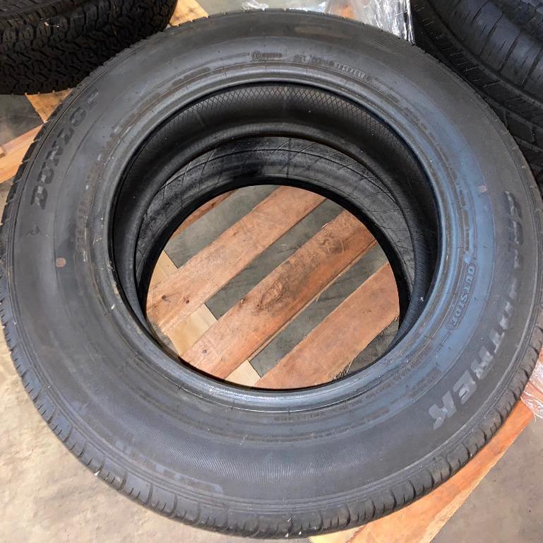 Pallet of Tires including Bridgestone, Goodyear, Michelin, Dunlop, and Toyo