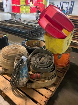 Pallet of Fire Hoses, Strapping, Electrical Wire, Buckets & More
