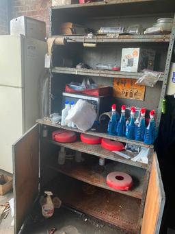 Metal Cabinet with Shelves and Contents