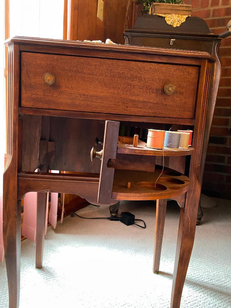 Vintage Sewing Table with Secret "Speak Easy" Rotating Compartment for Bobbins