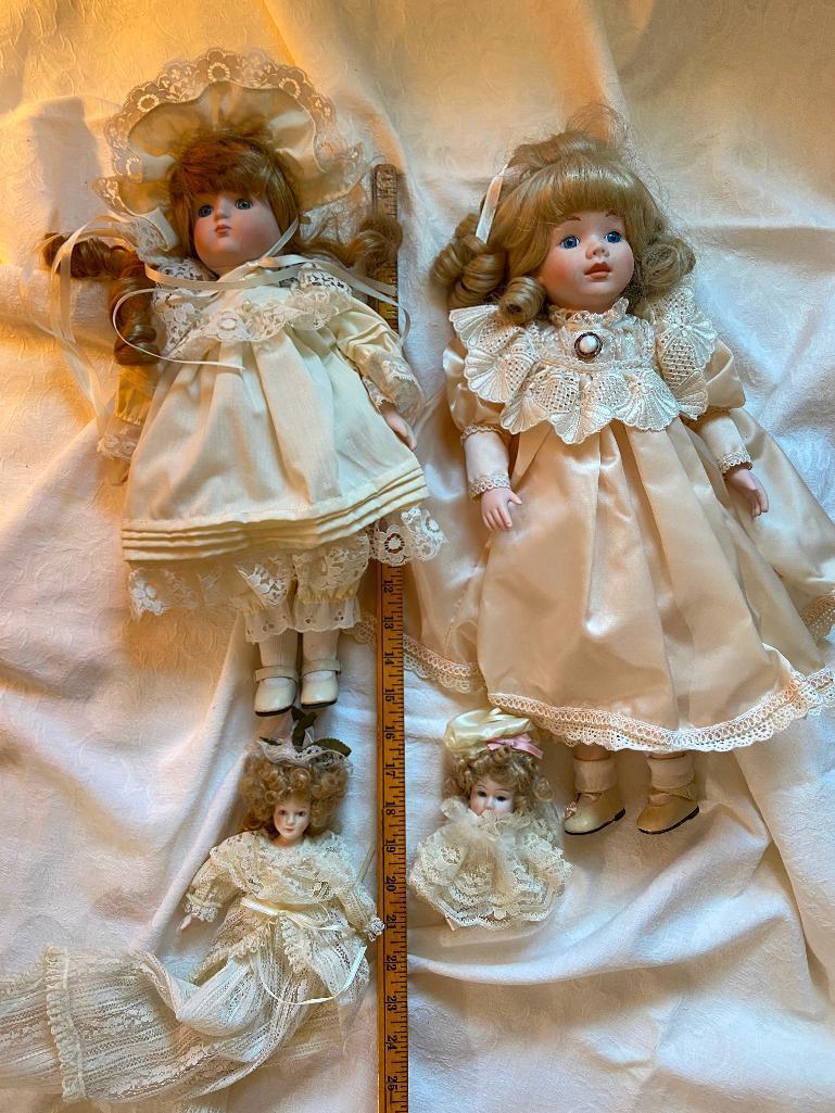 Porcelain Mann Doll and Head with 2 other Porcelain Dolls