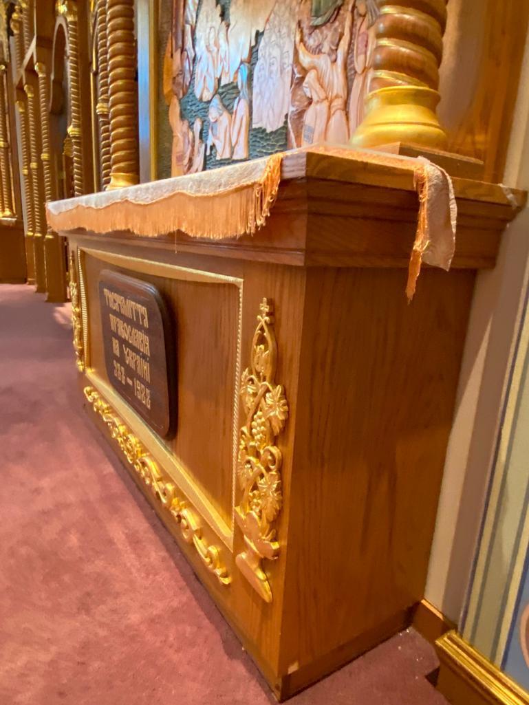 Orthodox Altar Section with Carved Wood Gilded Columns & Belarusian Message