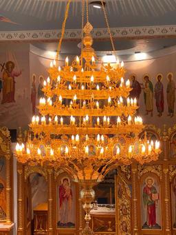 5 Tiered Grand Gilded Chandelier with Icons and Angels - SEE PICTURES!