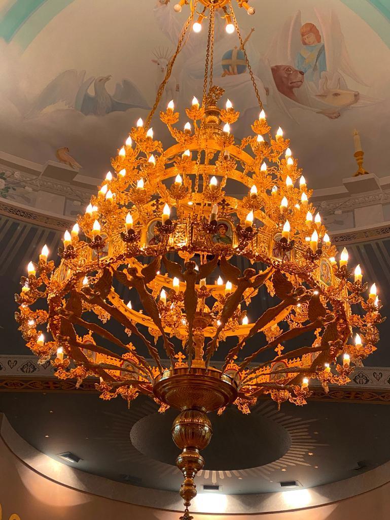 5 Tiered Grand Gilded Chandelier with Icons and Angels - SEE PICTURES!