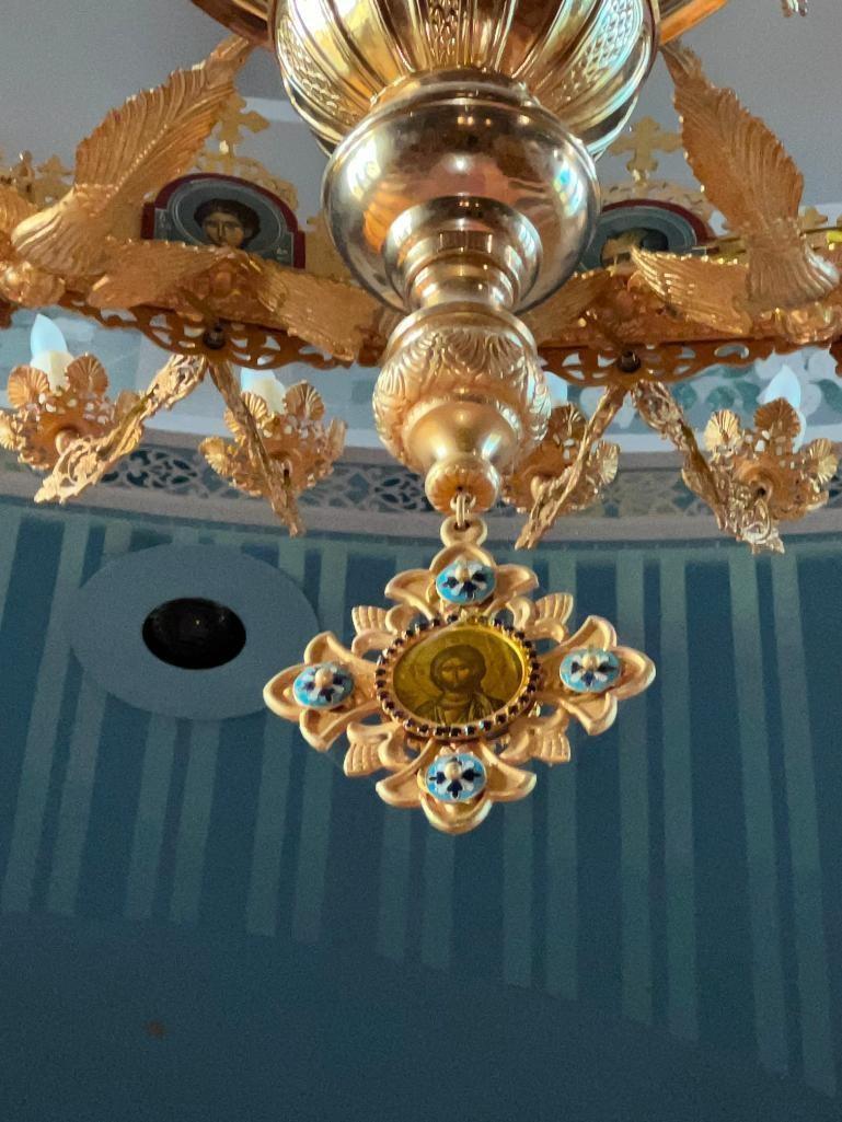 5 Tiered Grand Gilded Chandelier with Icons and Angels - SEE PICTURES!