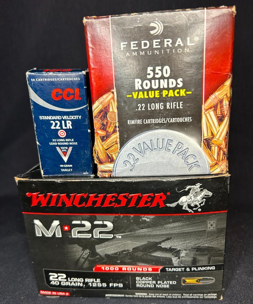 3 X Boxes of Winchester, CCI and Federal Ammunition 22 Bullets - Approximately 1600 Rounds