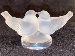 Two Dove Lovebirds by Lalique - Mouthblown Crystal Sculpture Handcrafted in France