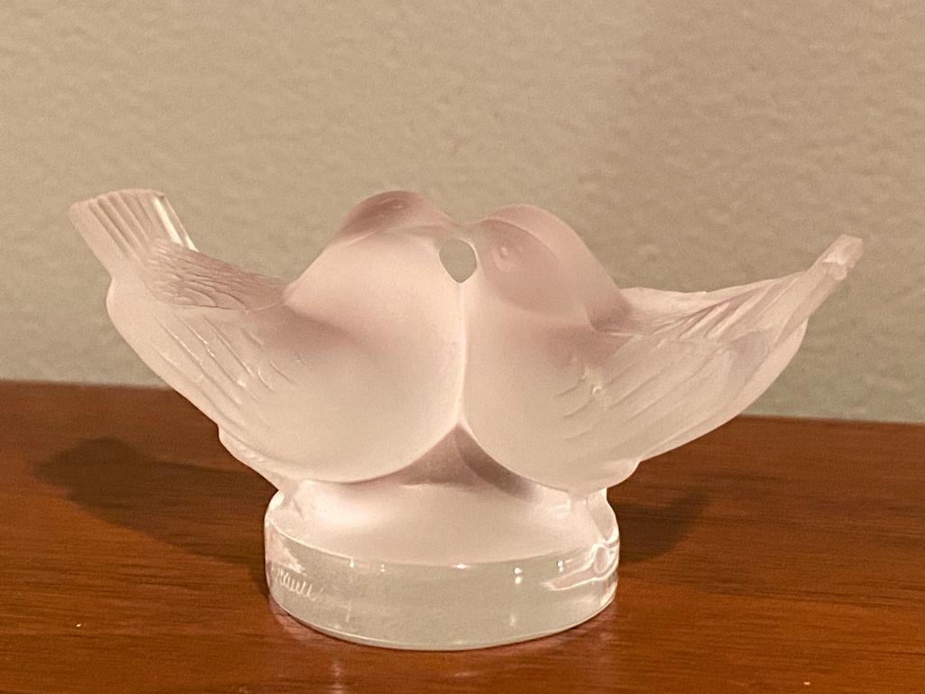 Two Dove Lovebirds by Lalique - Mouthblown Crystal Sculpture Handcrafted in France