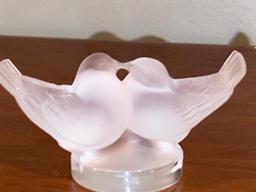 Two Dove Lovebirds by Lalique - Mouthblown Crystal Sculpture Handcrafted in France