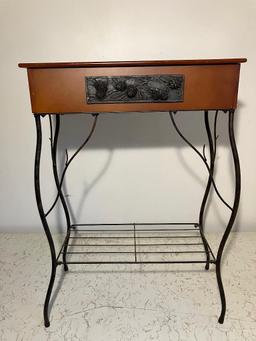 Metal Base Pinecone Accent Table with Flip Top Lid for Storage