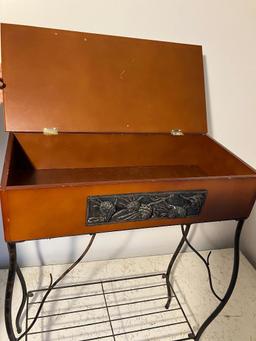 Metal Base Pinecone Accent Table with Flip Top Lid for Storage