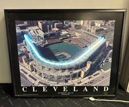 Framed April 4, '94 Cleveland Opening Day Print with Neon Light