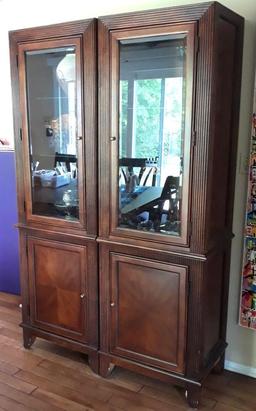 2 X Mission Lined Mahogany Curio & Storage Cabinets