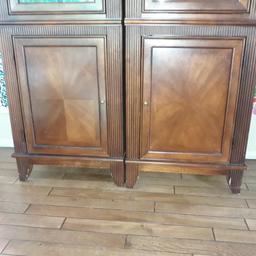 2 X Mission Lined Mahogany Curio & Storage Cabinets