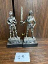 (2) Wooden Knight Figures approx 9in tall