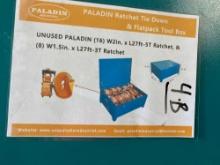 (16) New Paladin Co 2in x 27ft, (8) 1.5in x 27ft Ratchet Straps w/ Metal Case