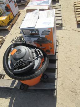 2 Ridgid Shop Vacs, Husky Air Compressor