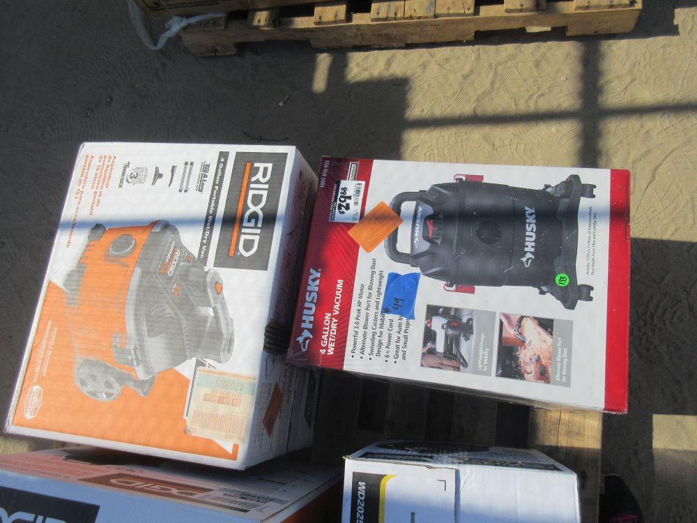 2 Ridgid Shop Vacs, Husky Shop Vac,Stinger Shop Vac