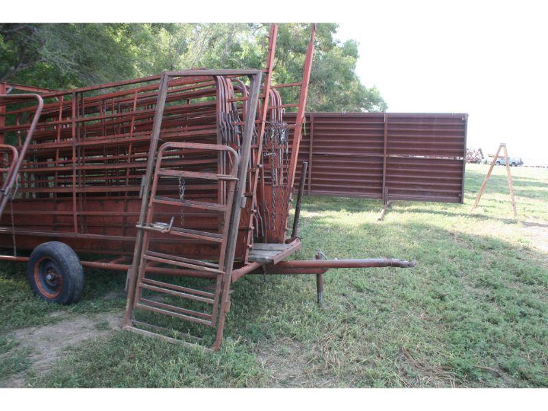 Portable Corral w/14 11 Ft. Panels on Loading Chute Trailer