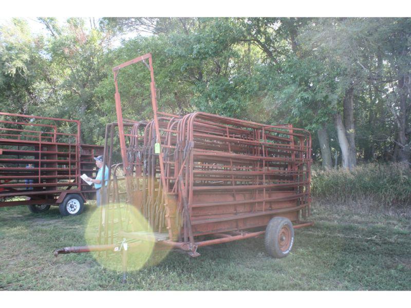 Portable Corral w/14 11 Ft. Panels on Loading Chute Trailer