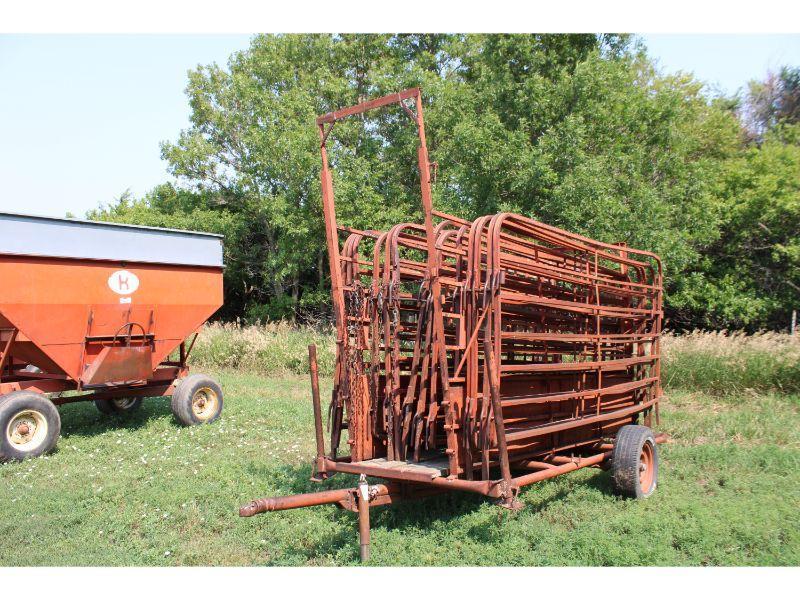 Portable Corral w/14 11 Ft. Panels on Loading Chute Trailer