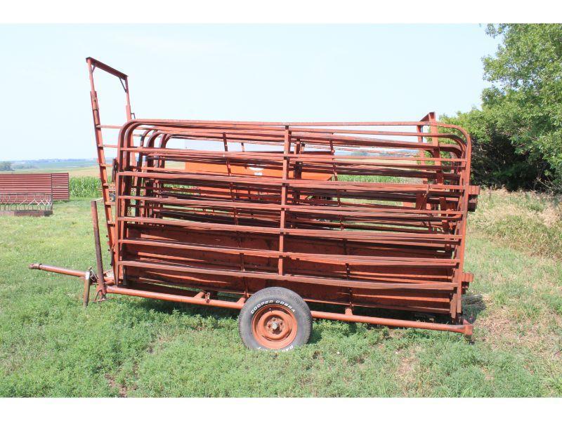 Portable Corral w/14 11 Ft. Panels on Loading Chute Trailer