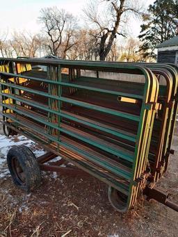 15 Rural Mfg. Corral Panels on HM Cart, 13 - 10 Ft. & 2 - 12 Ft.