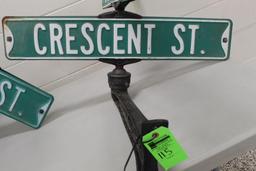 Flandreau, SD Embossed Street Signs w/ Cast Iron Holder (Pipestone Ave. & Crescent St)