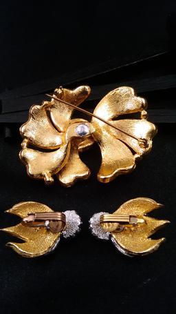 Vintage enamel and Rhinestone Brooch and Earrings set