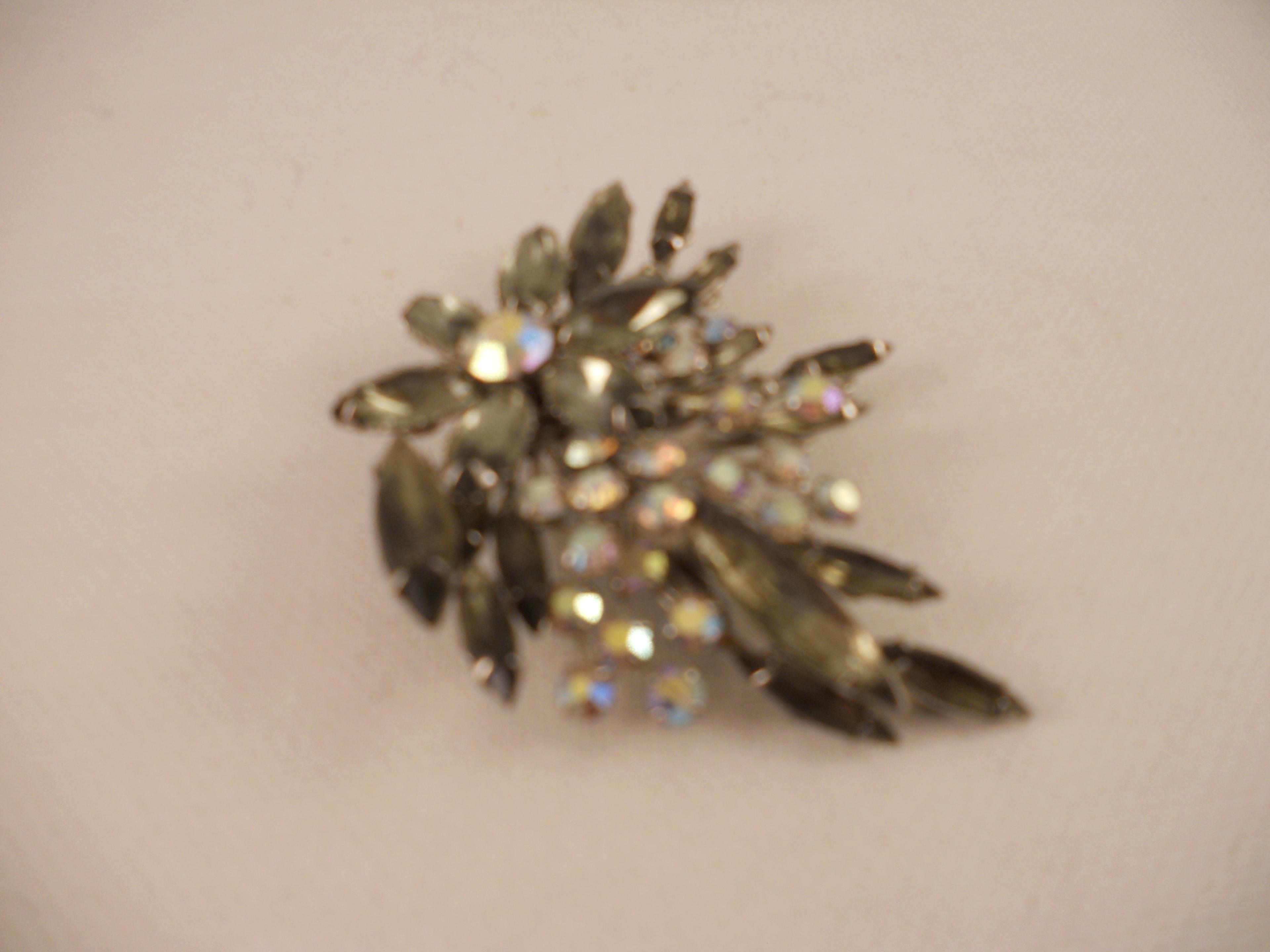 Vintage Juliana Smoke Grey AB Rhinestone Brooch