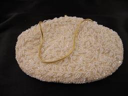 Vintage White Raised Beaded and Sequence Purse