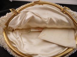 Vintage White Raised Beaded and Sequence Purse