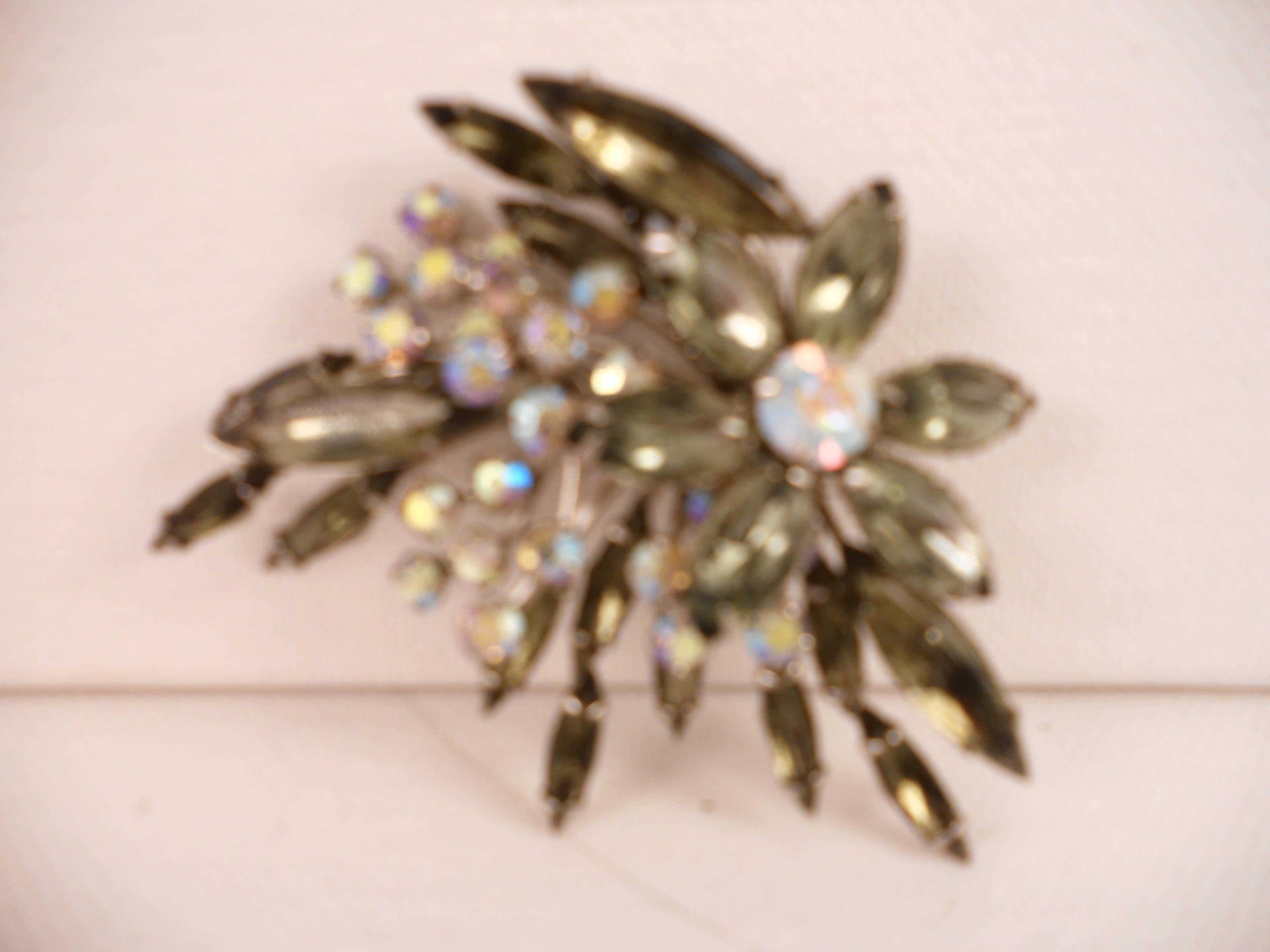 Vintage Juliana Smoke Grey AB Rhinestone Brooch