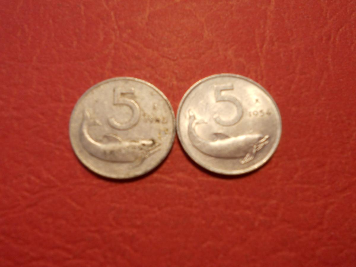 Lot of 2, Italiana, 5 Lire, 1953 and 1954