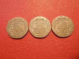 Lot of 3, 20 Pence, 1982-1989