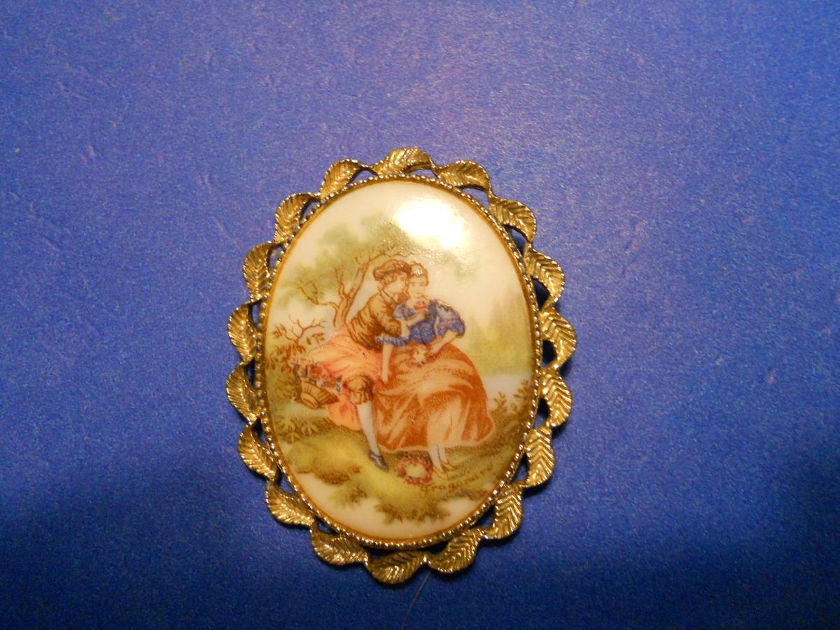 Vintage Painted Cameo Brooch