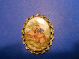 Vintage Painted Cameo Brooch